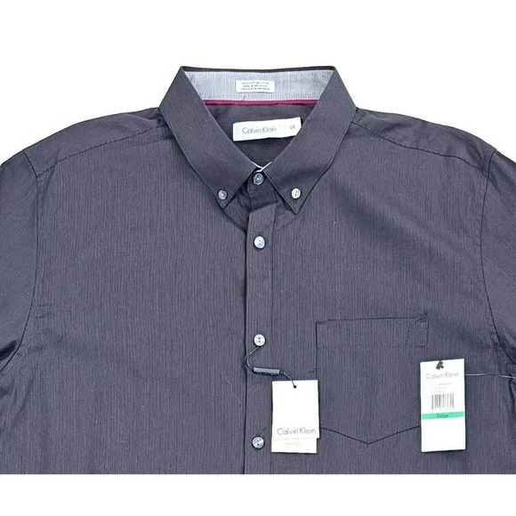 Calvin Klein Size Large Men's Black Red Pin Stripe Button Down Cotton Shirt NWT - Picture 1 of 13